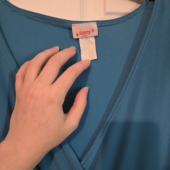 SUNNY USA BLUE WRAP STYLE A-LINE DRESS - Picture 3 of 6